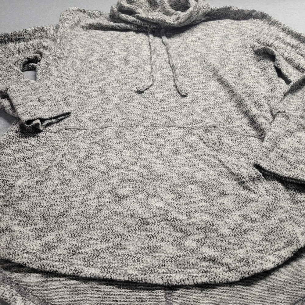 Prana Womens XL Gray Marled Cowl Neck Hoodie Kangaroo Pocket High Low Hem Top